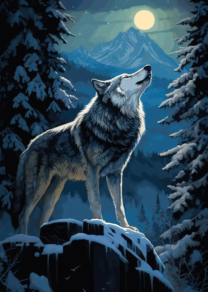 Moon Wolf Canvas Poster - Watercolor Spray Painting Wall Art