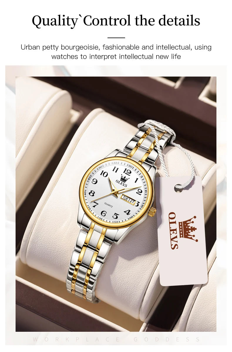 OLEVS 5567 Women's Watch - Fashion, Waterproof, Luminous, Stainless Steel Gold, Luxury Elegant