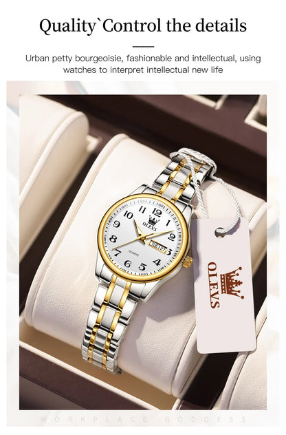 OLEVS 5567 Women's Quartz Watch - Gold, Waterproof, Luminous, Stainless Steel
