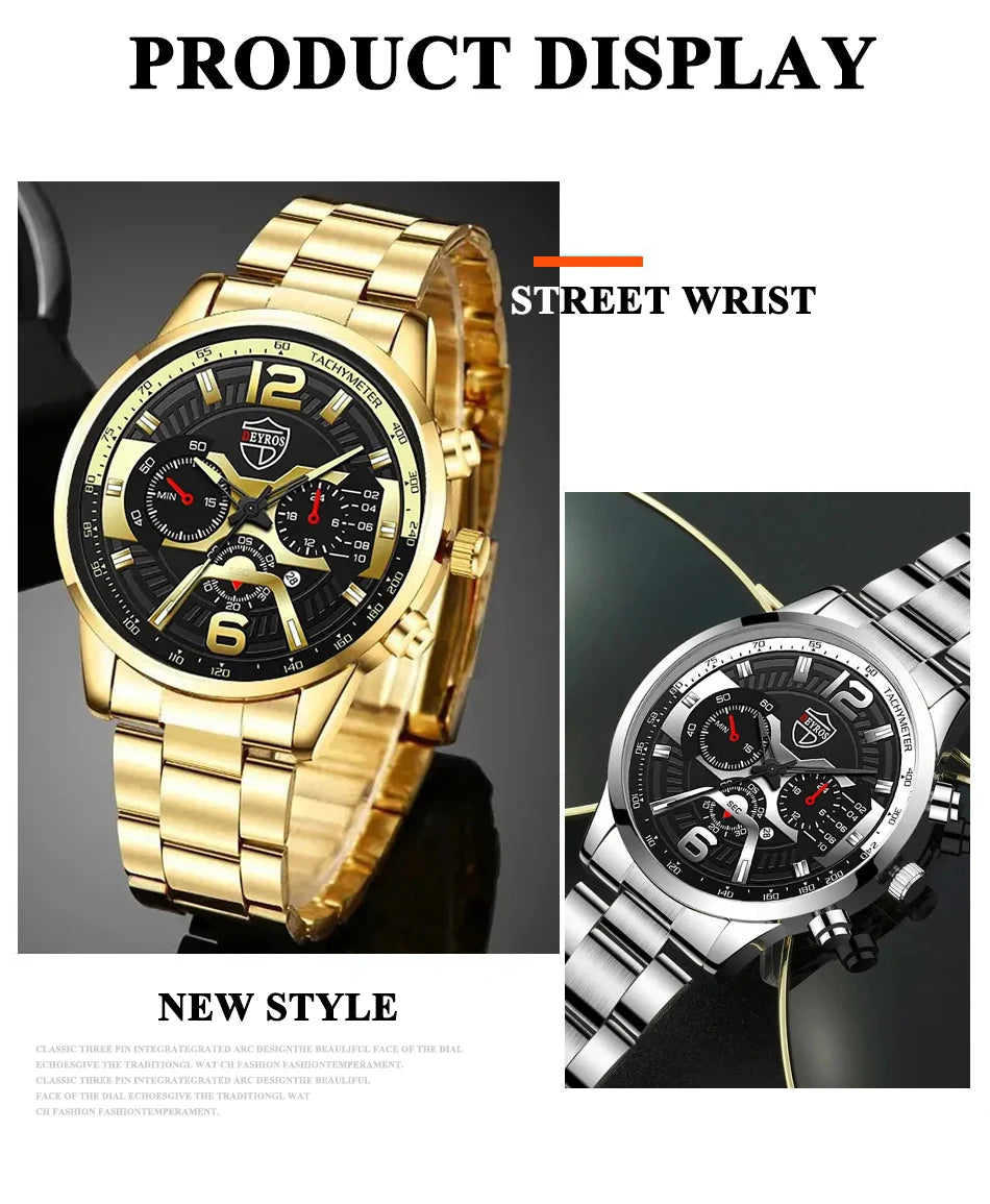 DEYROS Men's Fashion Quartz Watch - Stainless Steel Band, Numberless Dial, Casual Business