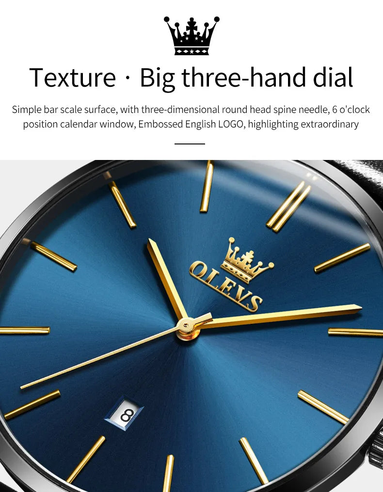 OLEVS 5869 Men's Watch - Ultra Thin 6.5mm, Minimalist, Leather Strap, Waterproof, Auto Date