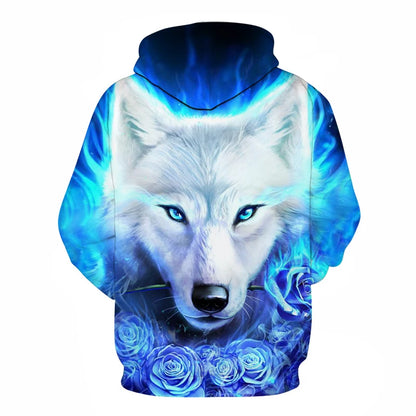 Wolf 3D Print Hoodie - Polyester O-Neck Oversized Streetwear