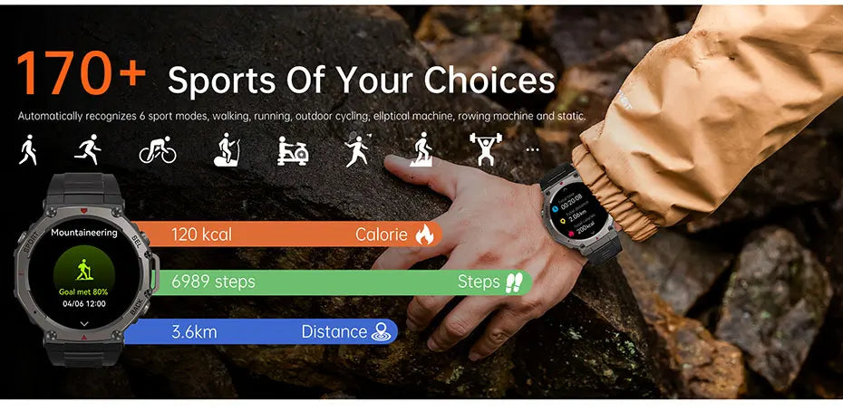 Smart Watch For T-Rex 3 GPS Smartwatch AMOLED Touch Screen 5ATM Outdoor Compass Smart Fitness Sport Monitor Men Watch ForXiaomi