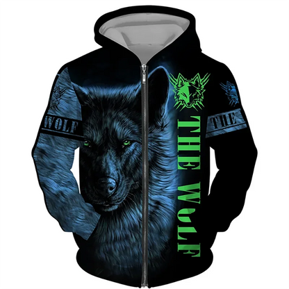 Wolf 3D Print Hoodie - Oversized Zipper Sweatshirt Streetwear