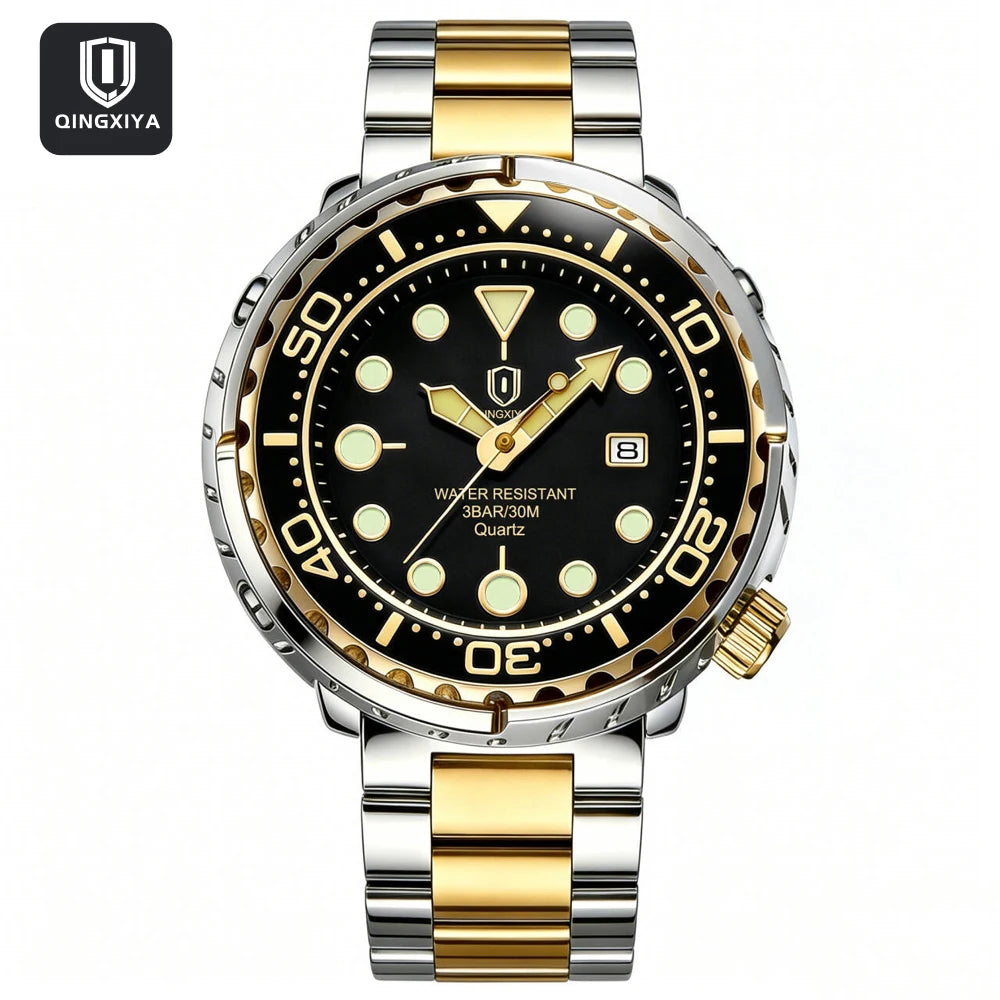 QINGXIYA Men’s Quartz Watch with Luminous Hands and Calendar
