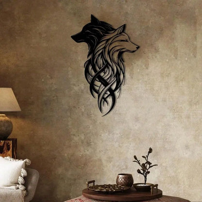 Twin Wolf Metal Wall Sculpture - Black & White Wrought Iron Set