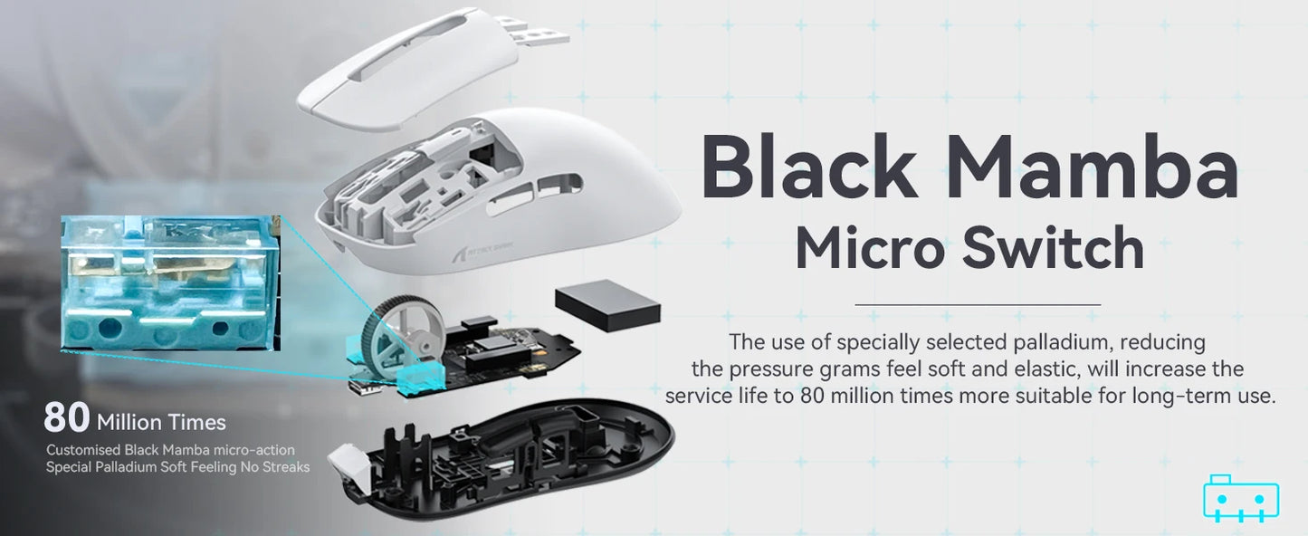 ATTACK SHARK X3 Wireless Gaming Mouse,49g Ergonomic PC Mouse,Triple Modes PAW3395 26K DPI Optical Sensor,Programmable Buttons