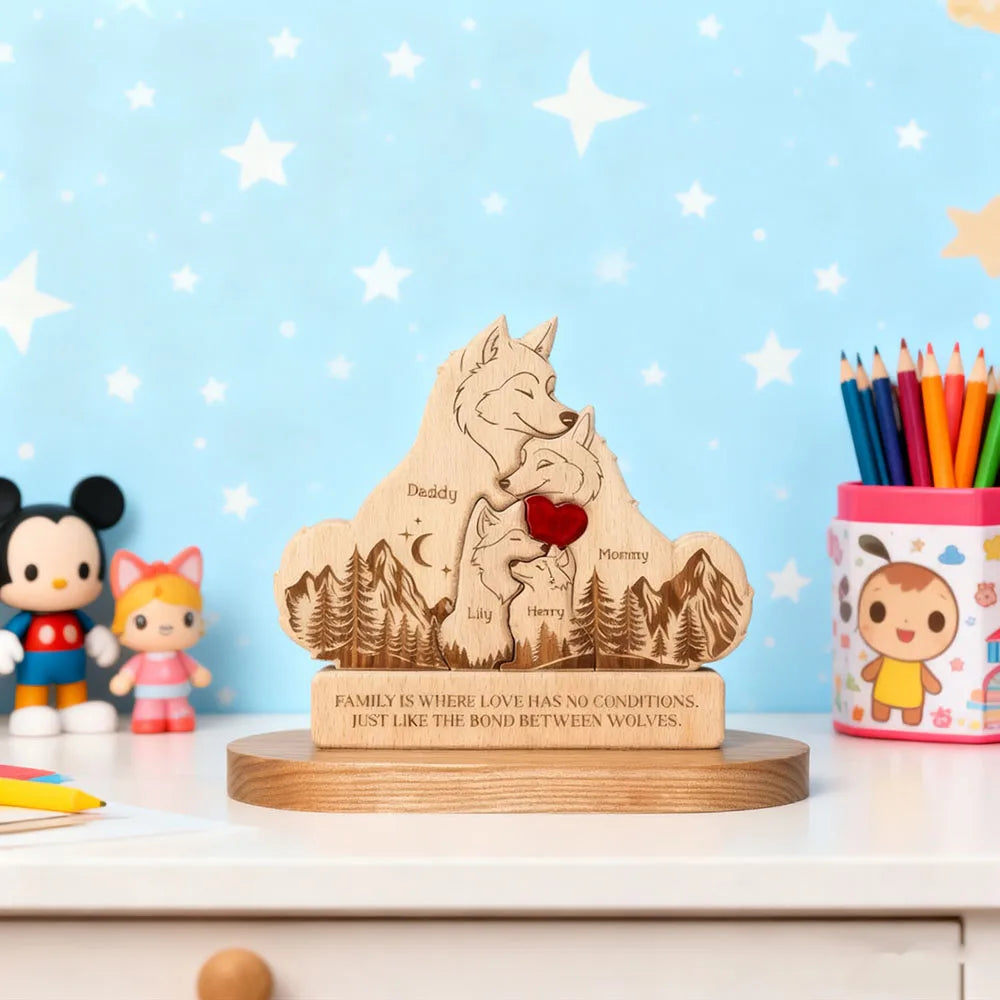 Personalized Wooden Wolf Family Puzzle - 4-6 inches, 0.7 inch Thick Custom