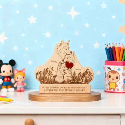 Personalized Wooden Wolf Family Puzzle - 4-6 inches, 0.7 inch Thick Custom