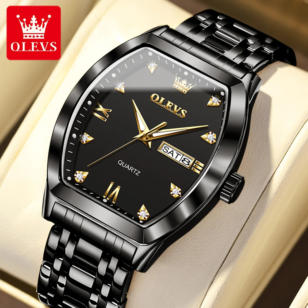 OLEVS 5528 Men's Watch - Luxury Gold, Tonneau Dial, Waterproof, Luminous, Business