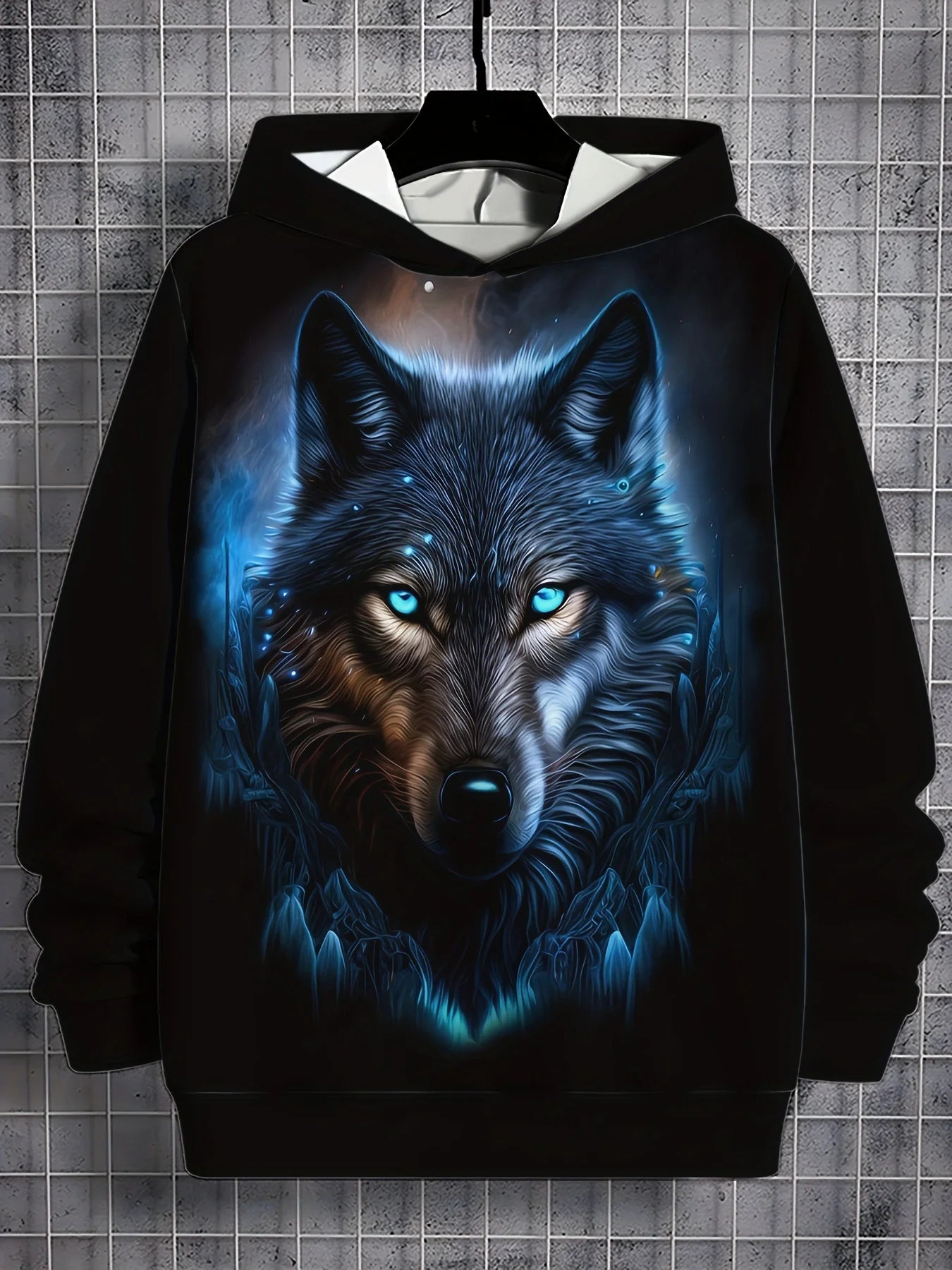 Wolf 3D Print Hoodie - Polyester O-Neck Front Pocket Streetwear