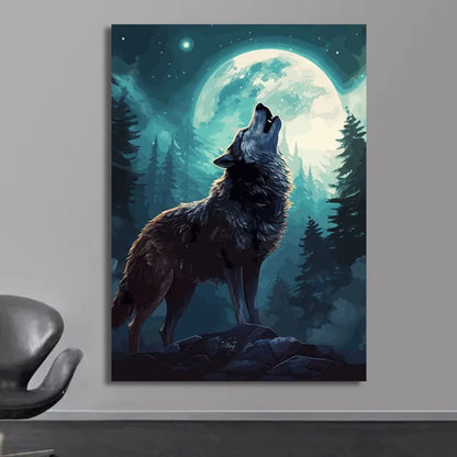 Moon Wolf Canvas Poster - Watercolor Spray Painting Wall Art