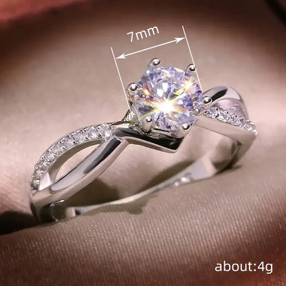 Silver Cubic Zirconia Ring - 6 Claw Engagement Band
