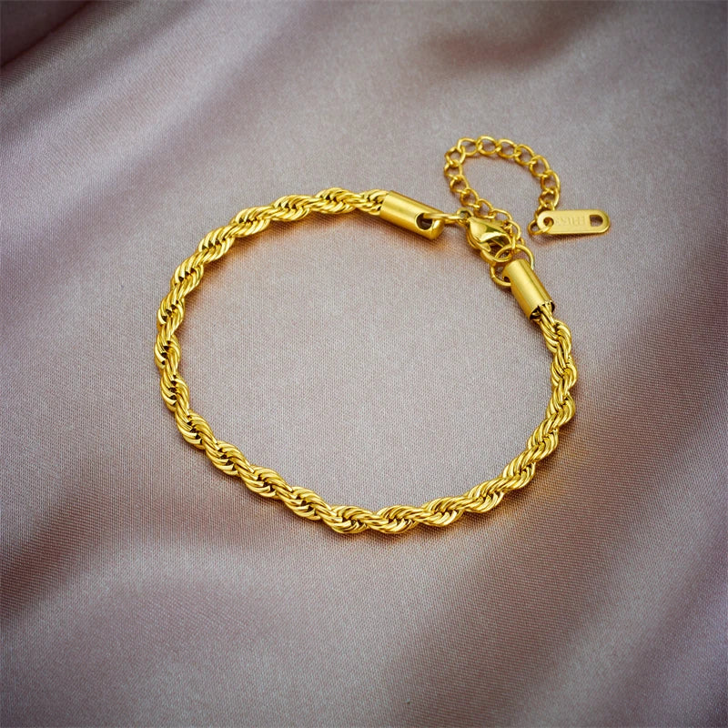Gold Stainless Steel Chain Necklace & Bracelet Set