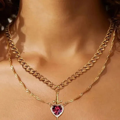 Heart and Sword Necklace - Rose Gift Box Set for Her