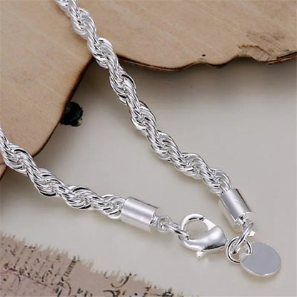 925 Sterling Silver 4mm Twisted Rope Bracelet - Unisex