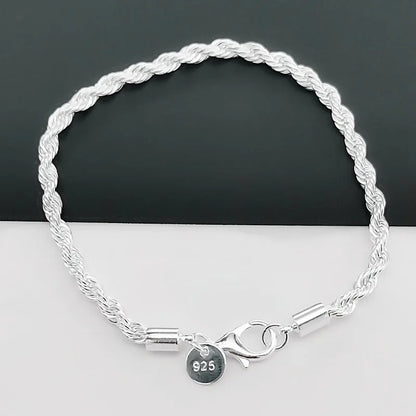 925 Sterling Silver 4mm Twisted Rope Bracelet - Unisex