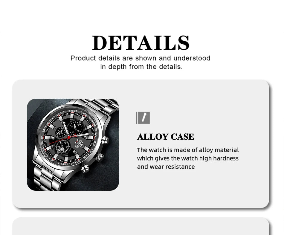 DEYROS Men's Luxury Quartz Watch - Stainless Steel Band, Numberless Dial, Bracelet Clasp