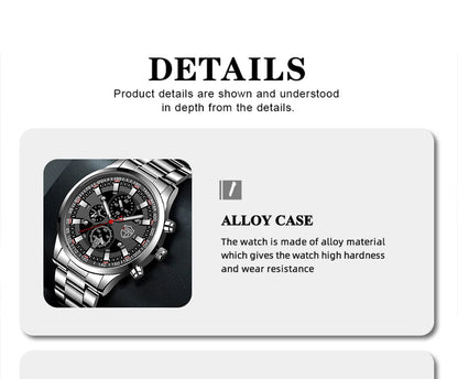DEYROS Men's Luxury Quartz Watch - Stainless Steel Band, Numberless Dial, Bracelet Clasp