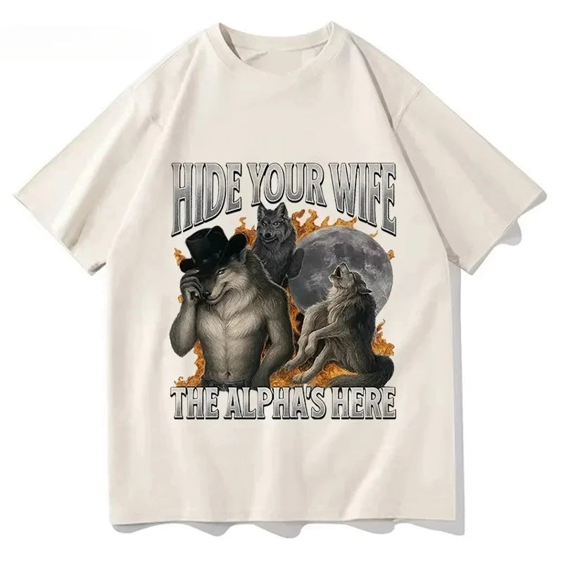 Werewolf Meme T-Shirt - Polyester Short Sleeve Casual Y2K Top