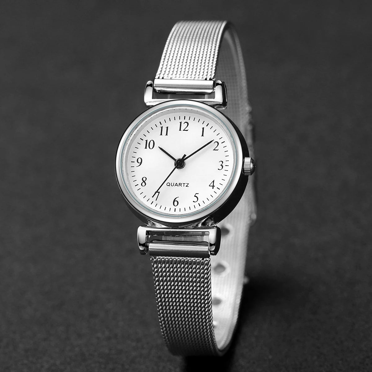 Women's 2pcs Quartz Watch & Opening Cuff Bracelet Set - Steel Mesh Band, Arabic Numeral, 25mm