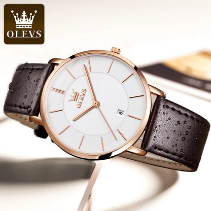 OLEVS 5869 Men's Watch - Ultra Thin 6.5mm, Minimalist, Leather Strap, Waterproof, Auto Date