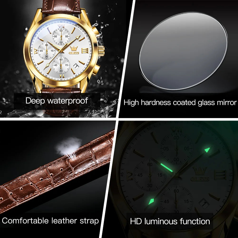 OLEVS 2872 Men’s Chronograph Quartz Watch with Leather Strap