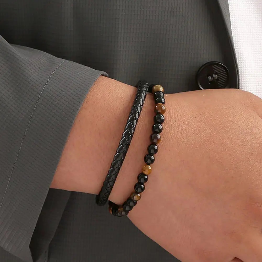 To My Son Tiger Eye Bracelet - Leather Beaded Protection Bracelet