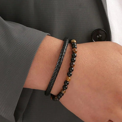 To My Son Tiger Eye Bracelet - Leather Beaded Protection Bracelet