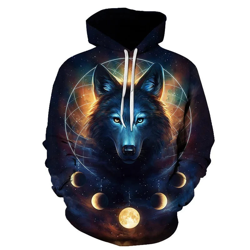 Wolf 3D Print Hoodie - Polyester O-Neck Oversized Streetwear