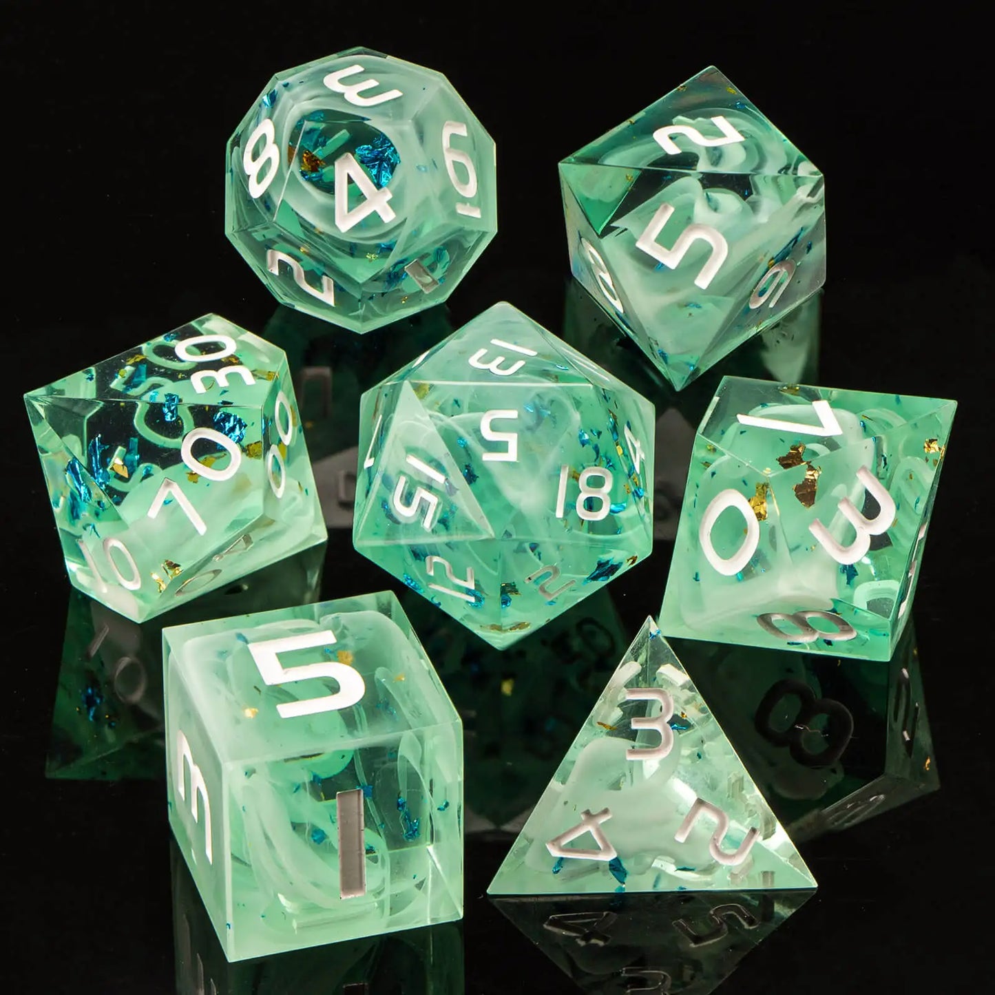 7-Piece Handmade Resin DnD Dice Set - Sharp Edge RPG Dice