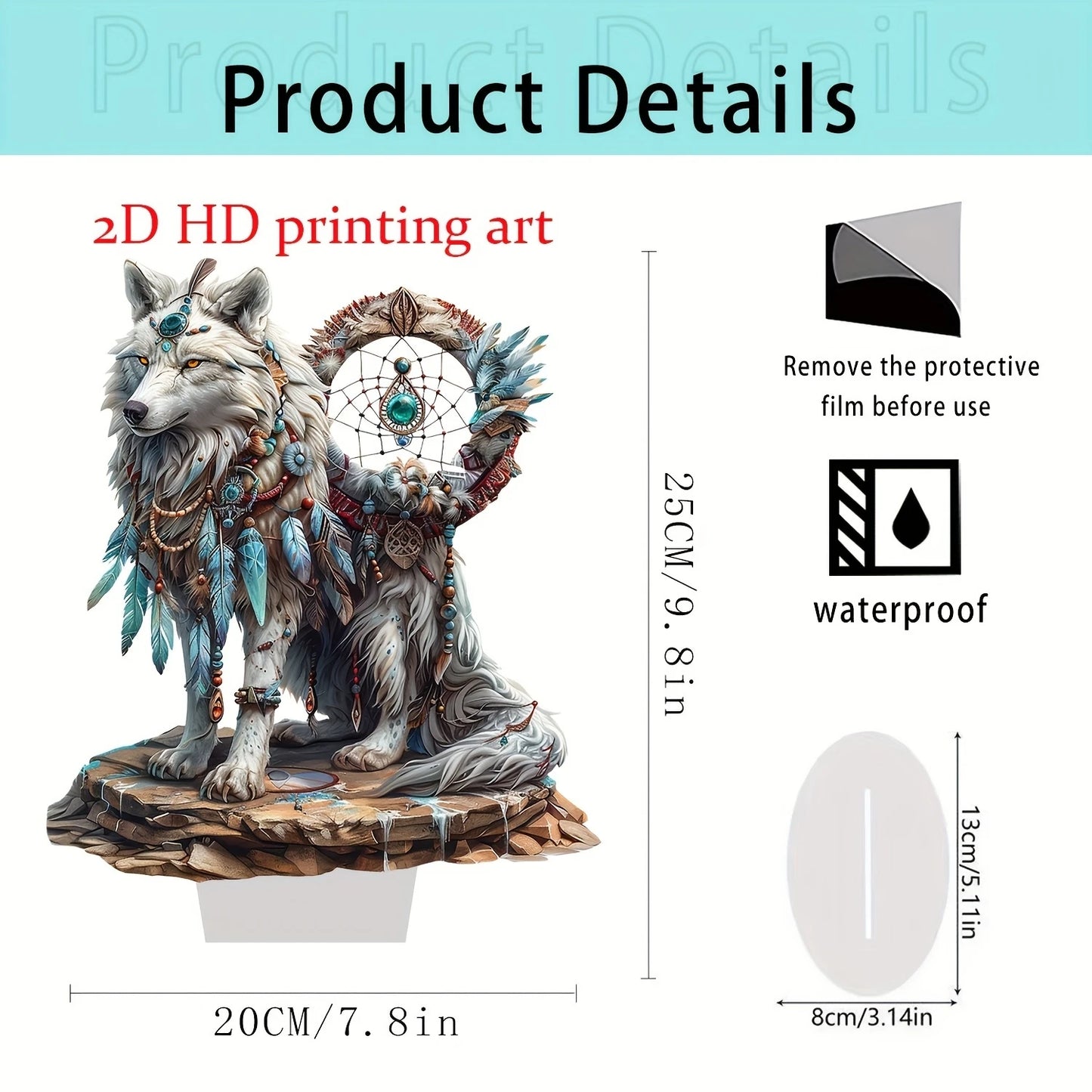 White Wolf Dream Catcher Acrylic Desk Decor - 10in 2D Tabletop Sign