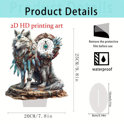White Wolf Dream Catcher Acrylic Desk Decor - 10in 2D Tabletop Sign