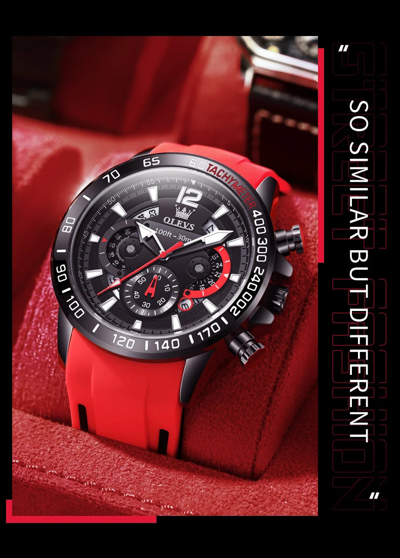 OLEVS 9936 Men's Watch - Luxury, Silicone Strap, Waterproof, Chronograph, Night Light
