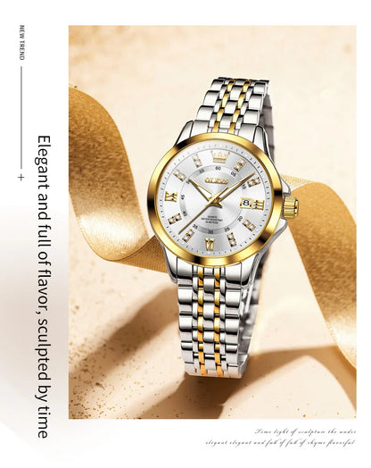 OLEVS 3620 Women's Watch - Luxury Diamond, Automatic Calendar, Waterproof, Bracelet Set