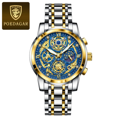 POEDAGAR Men’s Stainless Steel Quartz Chronograph Watch, Model 984