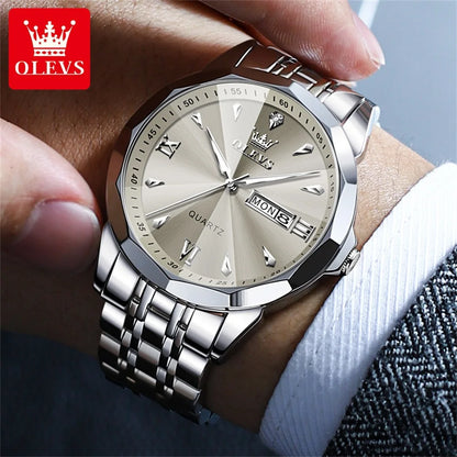 OLEVS 9998 Couple Watches - Rhombus Mirror, Luminous Date, Waterproof