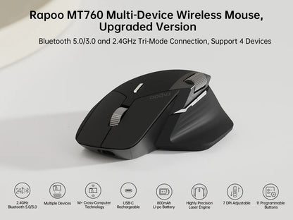 Rapoo MT760 Wireless Mouse - Multi-Device, 4000 DPI, Rechargeable, Bluetooth & 2.4GHz