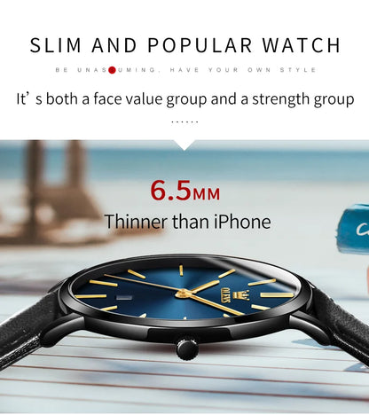 OLEVS 5869 Men's Watch - Ultra Thin 6.5mm, Minimalist, Leather Strap, Waterproof, Auto Date