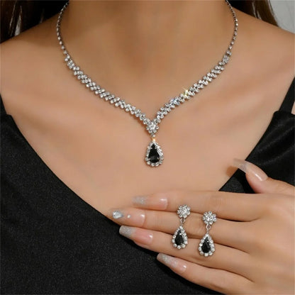V-Shaped Rhinestone Necklace & Earrings Set - Luxury Jewelry