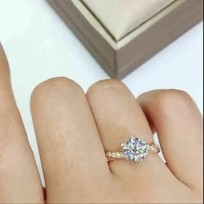 Gold Cubic Zirconia Ring - 6 Claw Engagement Band