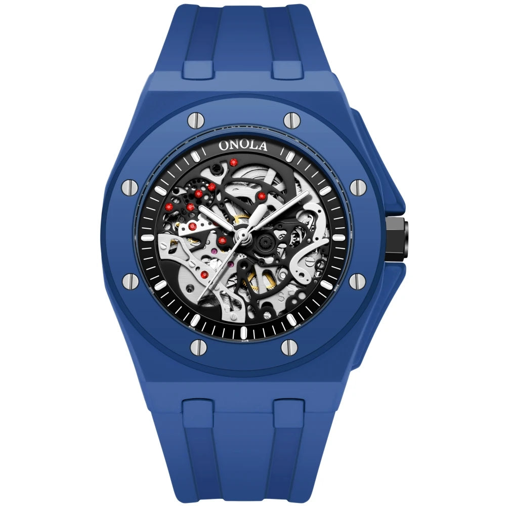 ONOLA Men’s Skeleton Automatic Mechanical Watch with Silicone Band