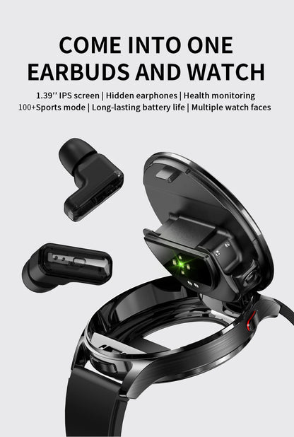2-in-1 Smartwatch with TWS Earbuds - 1.39" IPS, Heart Rate, IP67, Bluetooth 5.0, 300mAh