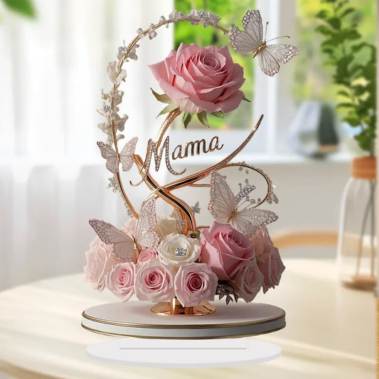 8" Acrylic Rose 'MOM' Standing Decoration – Love Theme, Pastoral Style