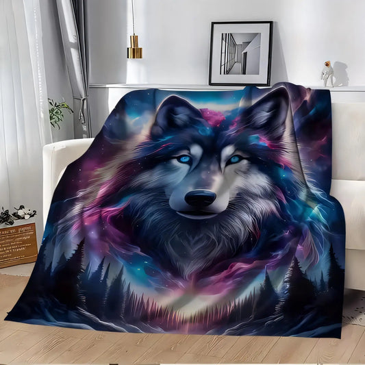 Vibrant Wolf Cosmic Blanket - Flannel Throw Sofa Cover