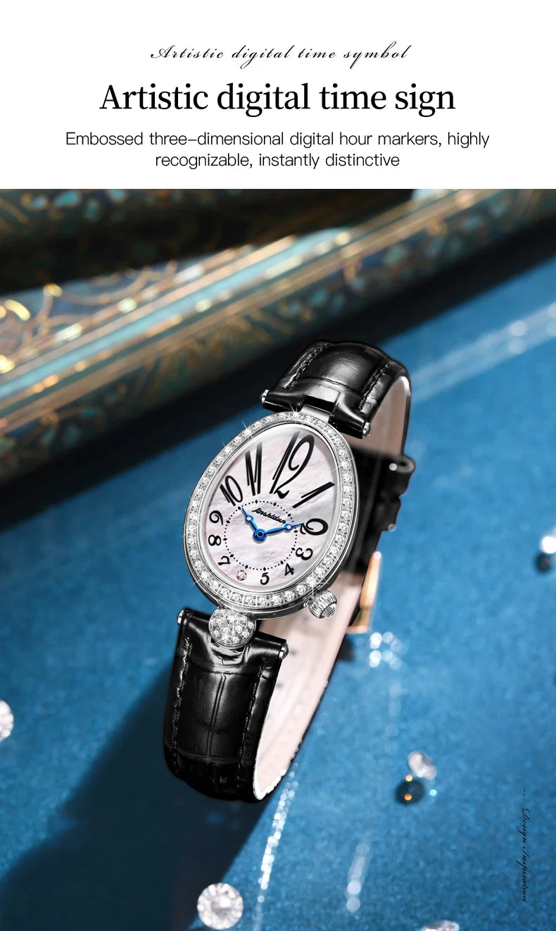 JSDUN 8827 Women's Quartz Watch - 50M Waterproof, Leather Band, Luxury