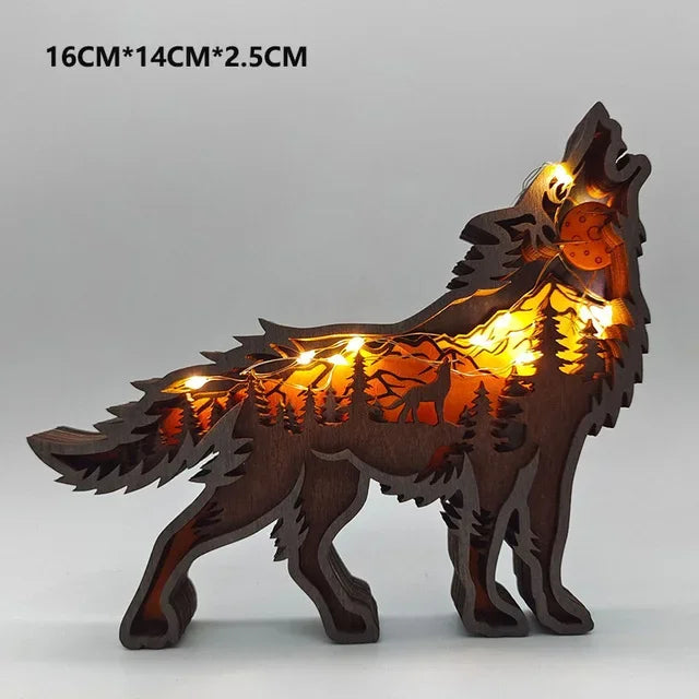 Wolf Wooden LED Light Decoration - 16x14cm Desktop Ornament