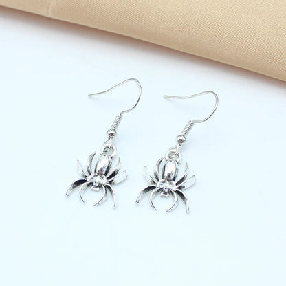 Silver Spider Drop Earrings