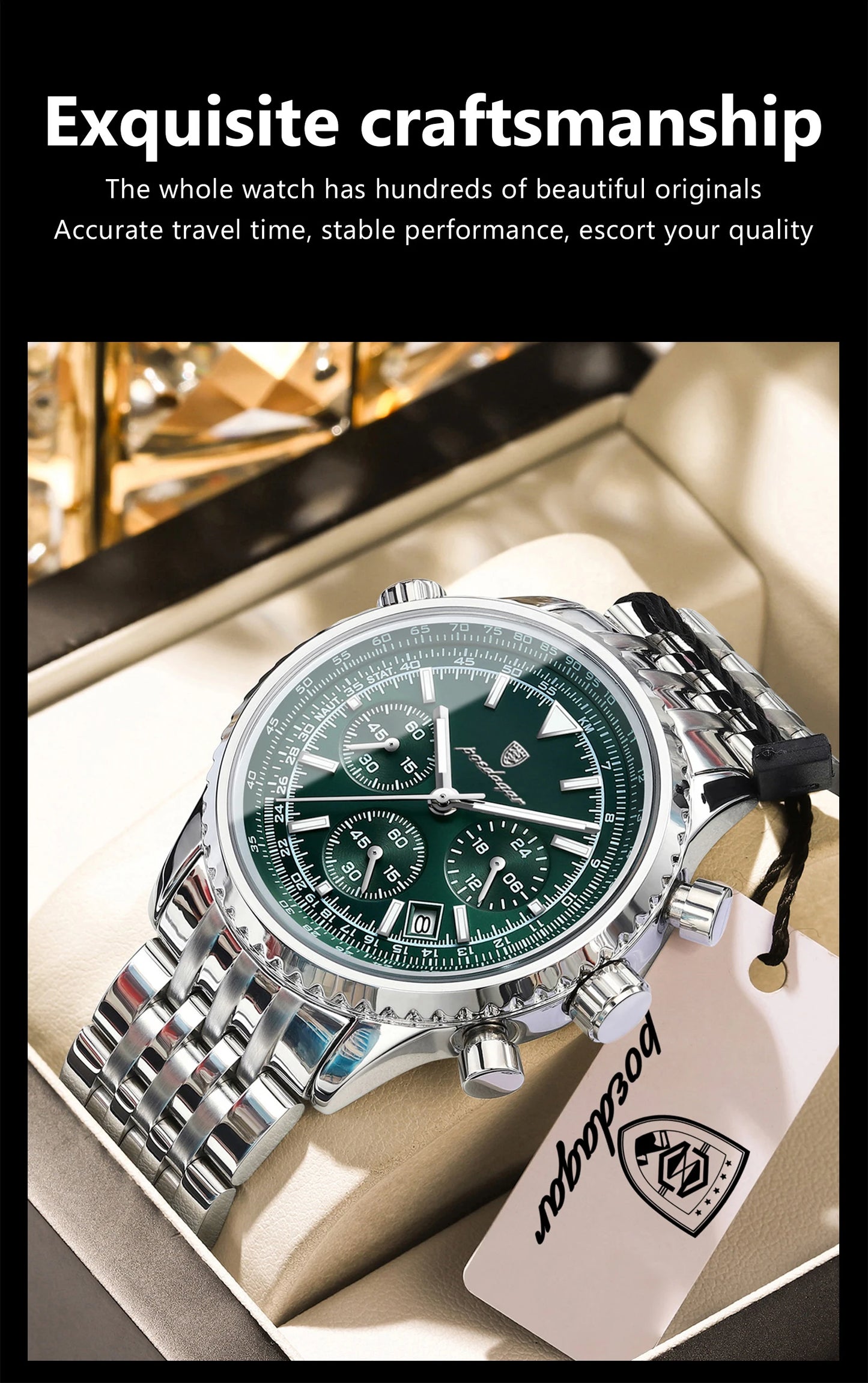 POEDAGAR 960 Men's Luxury Chronograph Watch - Stainless Steel, Luminous, 3ATM, Auto Date