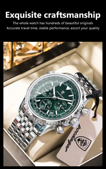 POEDAGAR 960 Men's Luxury Chronograph Watch - Stainless Steel, Luminous, 3ATM, Auto Date